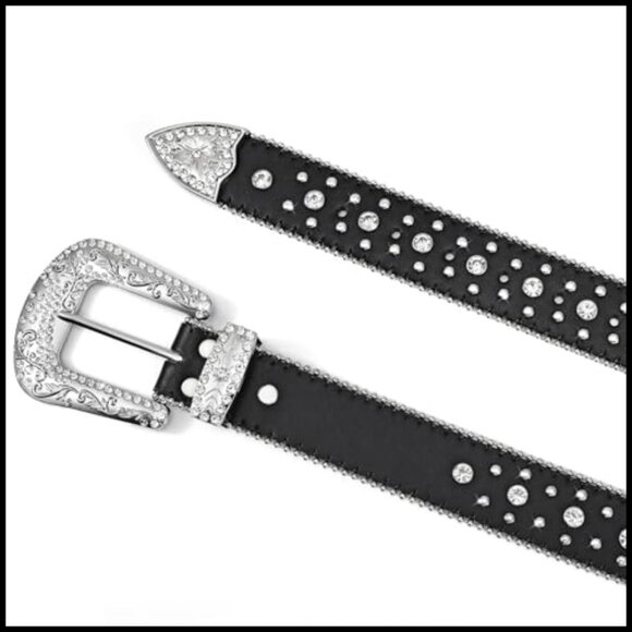 PU Leather Rhinestone Studded Western Belt for Women and Men
